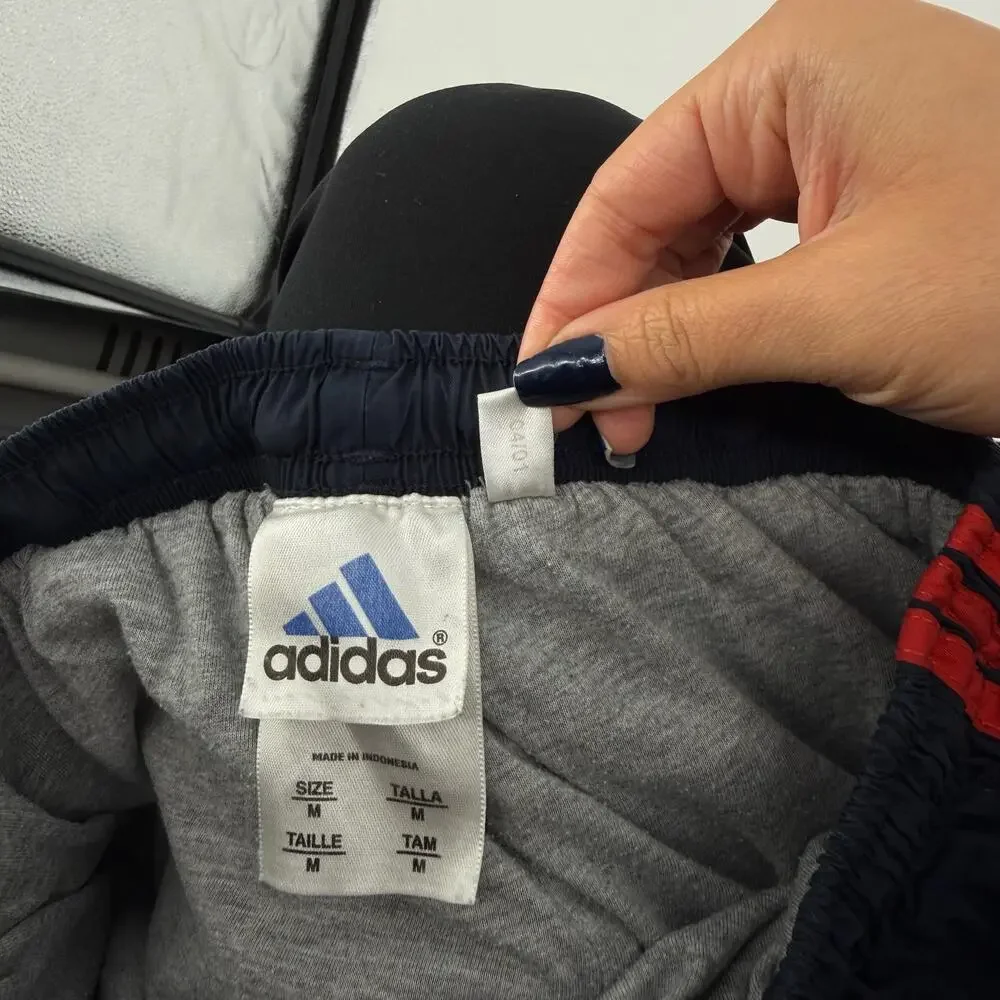 VTG y2k Men's Blue Red Adidas Lined Wide Leg Baggy Windbreaker Track Pants Sz M